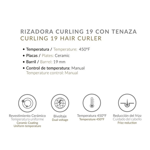 Pinza Alizz Curling 19” Profesional Barril Extra Largo para Ondas Definidas