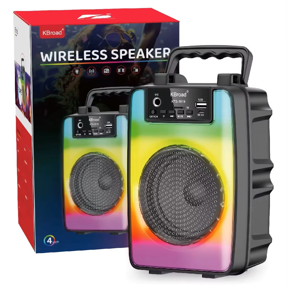Parlante Portátil KTS-1919 4" Bluetooth con Luces LED y Función TWS