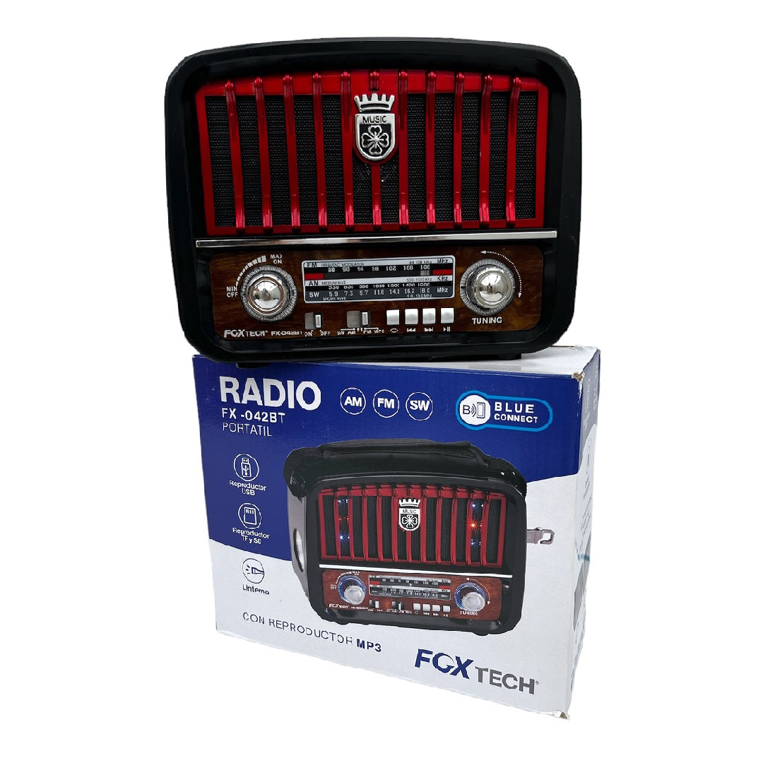 Parlante vintage recargable bluetooth, FM, linterna y correa FX 042