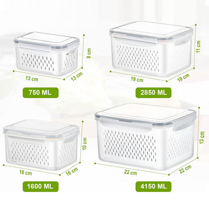 Set 4 contenedores recipientes para alimentos con colador extraíble y tapa hermética