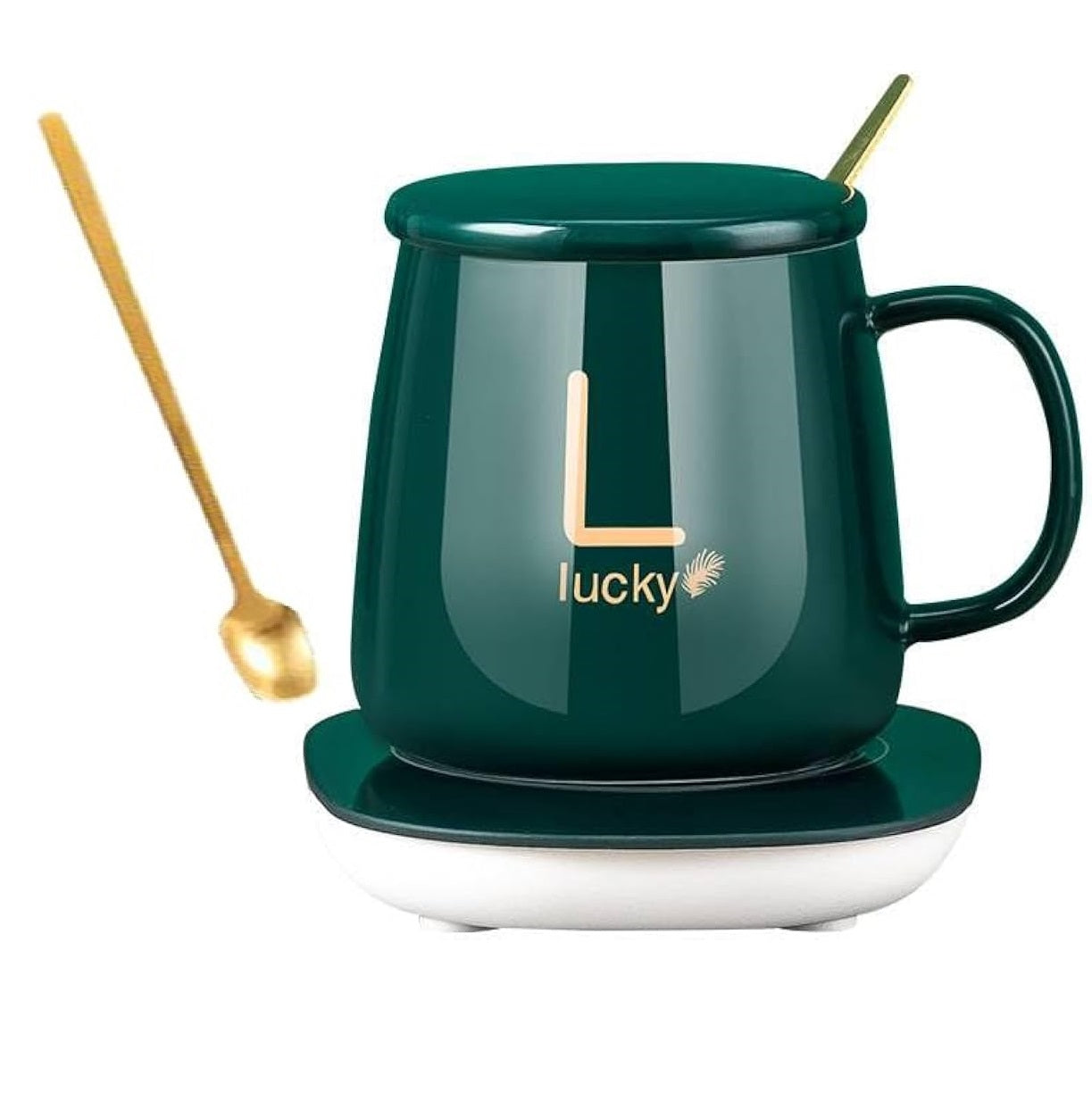 Taza Mug Cerámico con Base eléctrica Calentadora y Cuchara