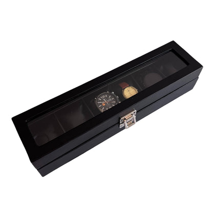 Relojera organizador  6 puestos porta relojes de cuero y tapa de cristal