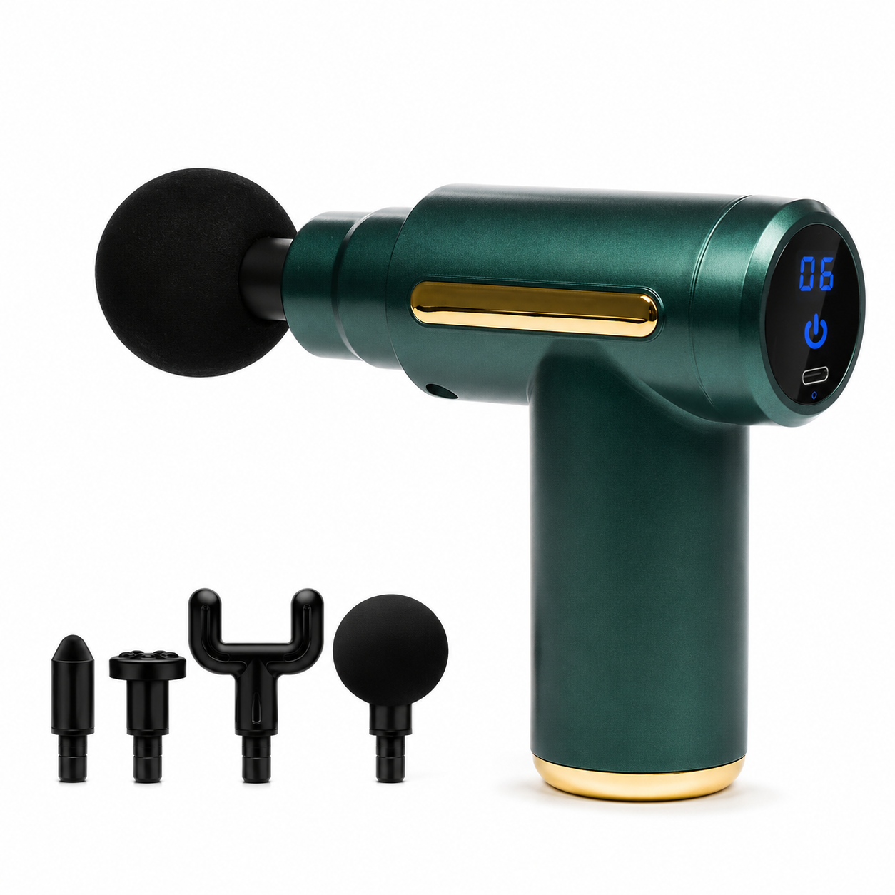 Pistola Masajeadora Muscular Digital con 6 Niveles 4 Cabezales