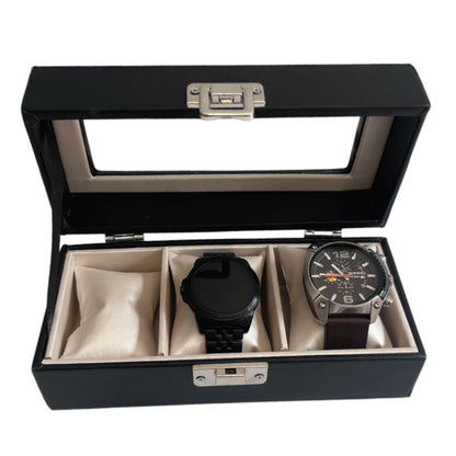 Relojera organizador 3 puestos porta relojes en cuero y tapa de cristal