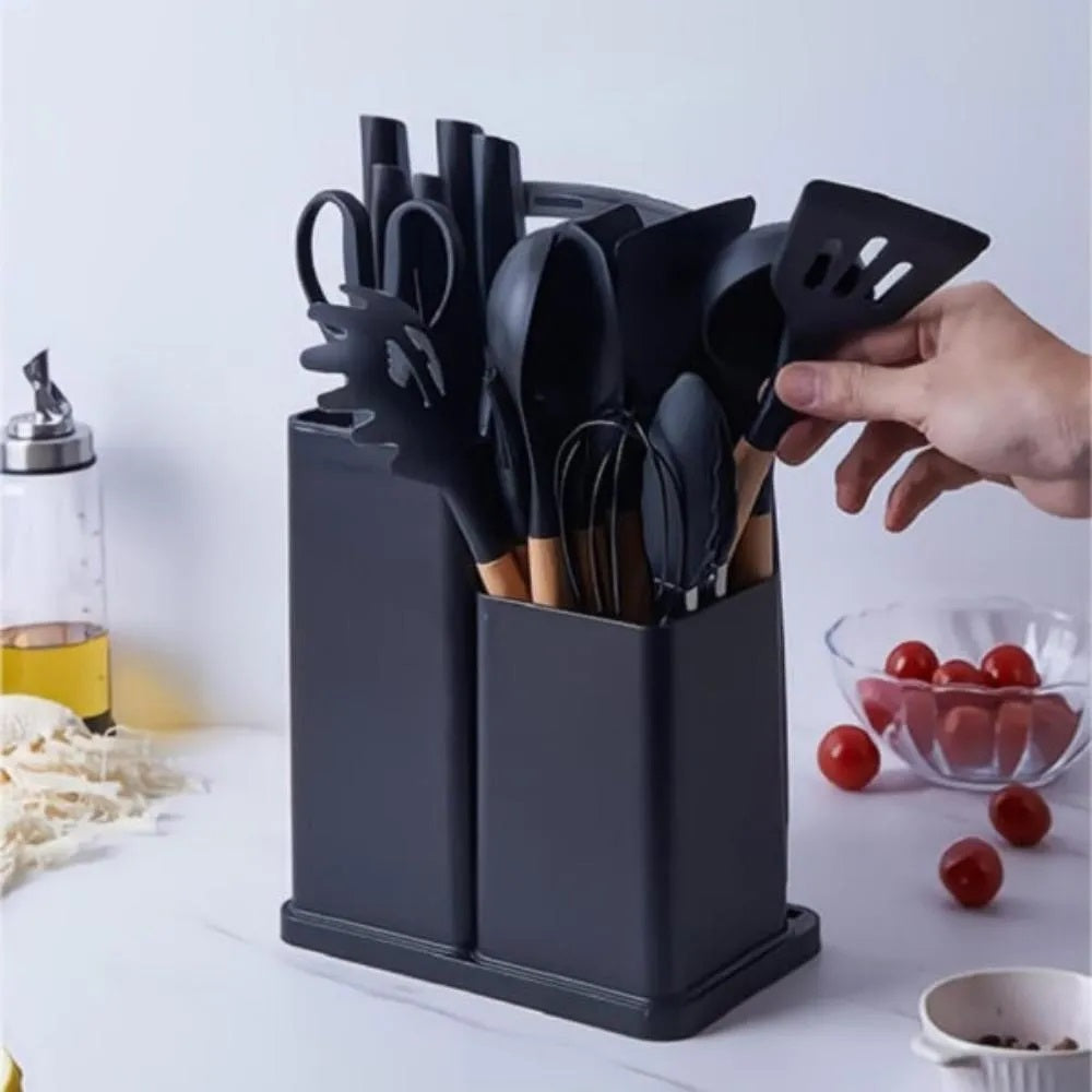 Set completo de 18 Utensilios y cuchillos de Cocina de Silicona antiadherentes