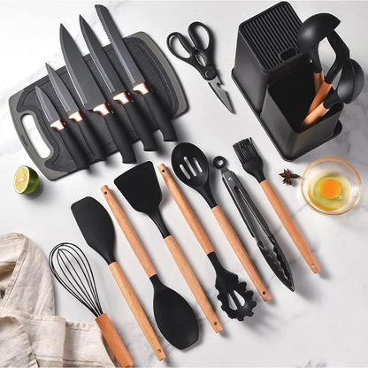 Set completo de 18 Utensilios y cuchillos de Cocina de Silicona antiadherentes