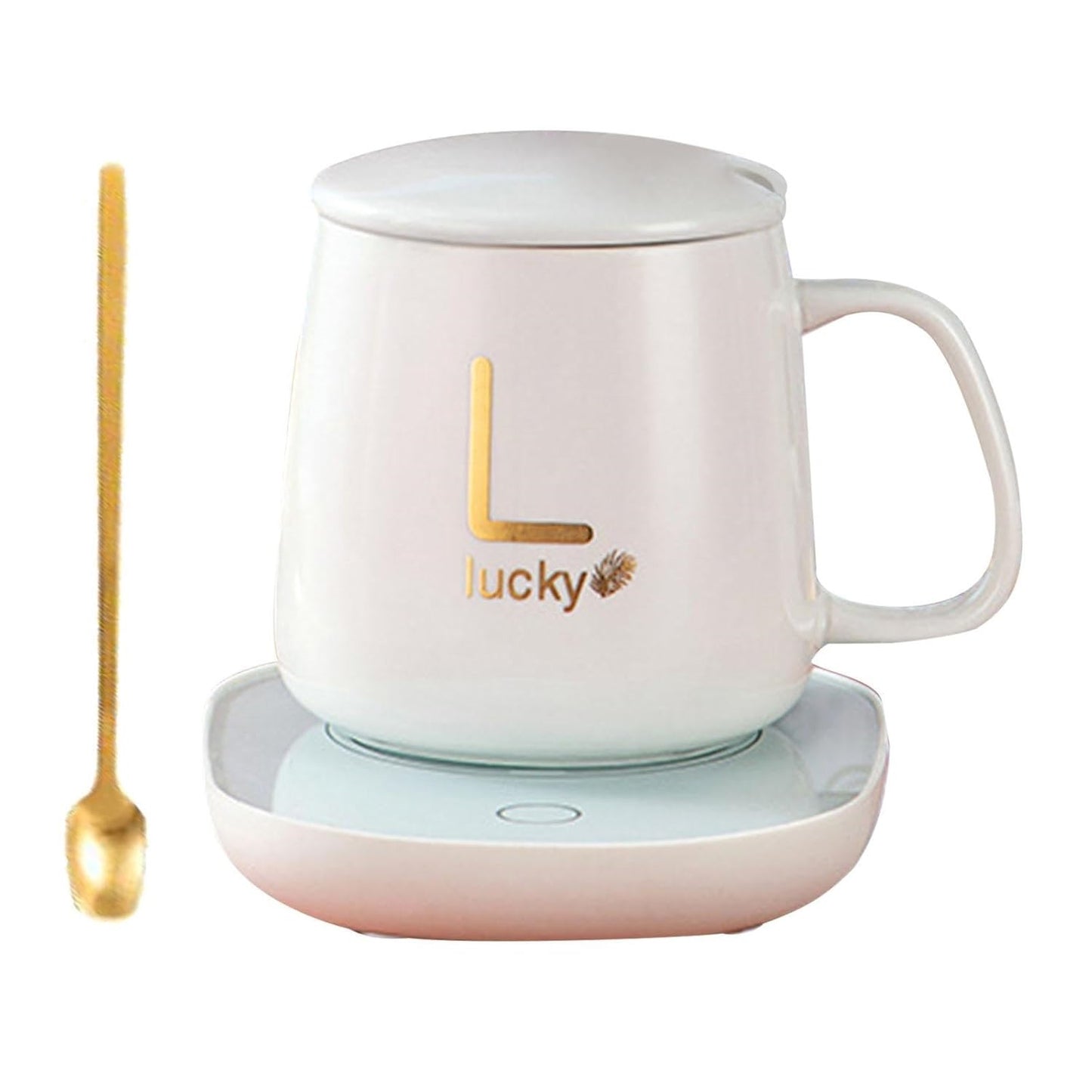 Taza Mug Cerámico con Base eléctrica Calentadora y Cuchara