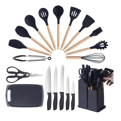 Set completo de 18 Utensilios y cuchillos de Cocina de Silicona antiadherentes