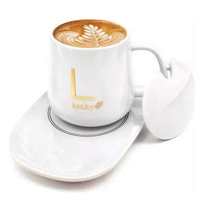 Taza Mug Cerámico con Base eléctrica Calentadora y Cuchara