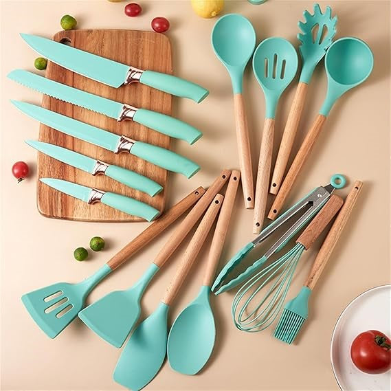 Set completo de 18 Utensilios y cuchillos de Cocina de Silicona antiadherentes