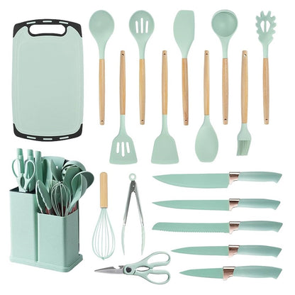 Set completo de 18 Utensilios y cuchillos de Cocina de Silicona antiadherentes