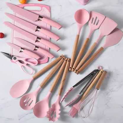 Set completo de 18 Utensilios y cuchillos de Cocina de Silicona antiadherentes