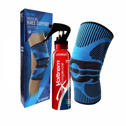 Combo FlexFit Rodillera con gel de rotula y Voltrem Spray muscular