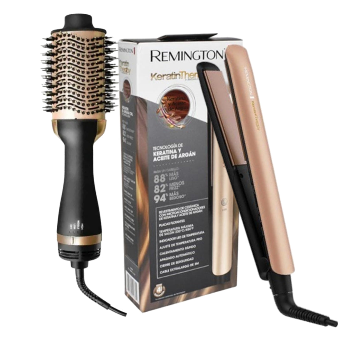 Combo Remington Plancha Keratin Therapy  Original + Cepillo Secador3D Pro