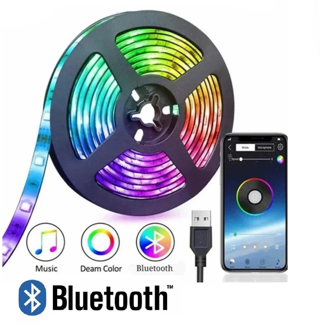 Rollo de cinta led RGB 5 metros con bluetooth y control