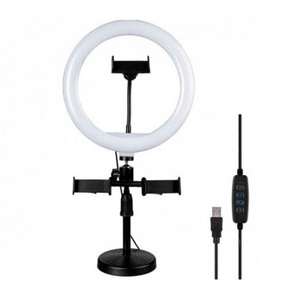 Aro de luz 26 cm de escritorio con 3 soportes celular