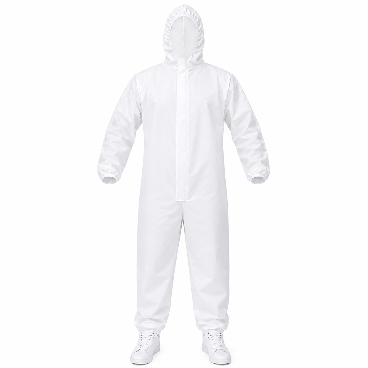 Traje Overol Antifluido Blanco con Gorro y Cierre Adhesivo