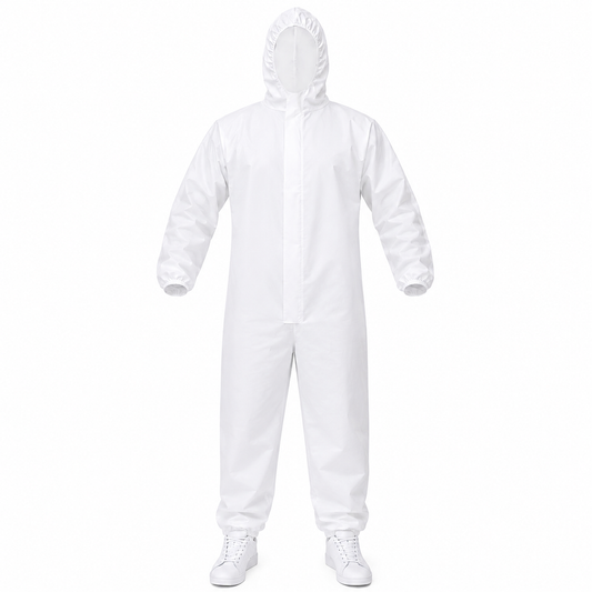 Traje Overol Antifluido Blanco con Gorro y Cierre Adhesivo
