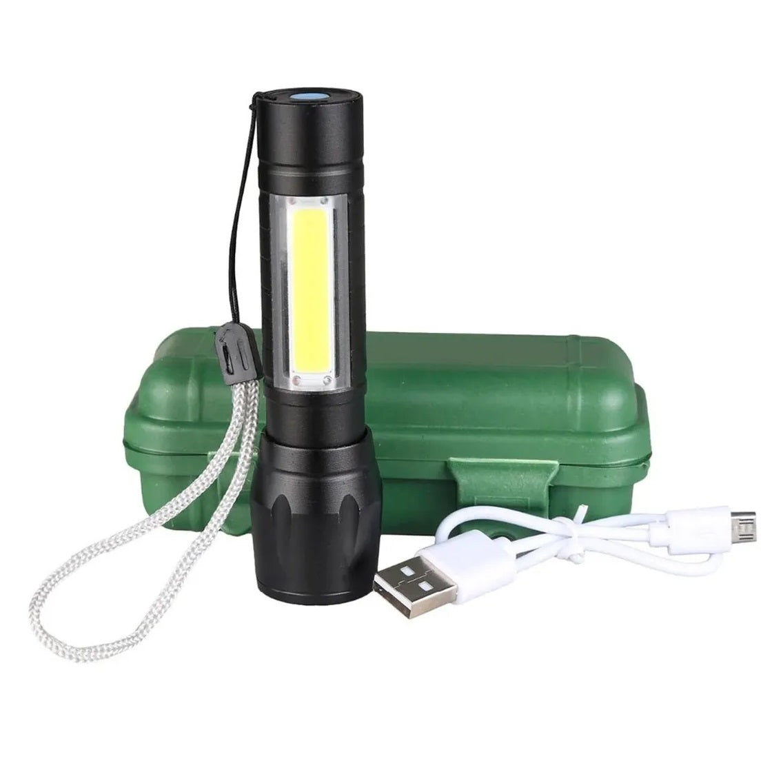 Linterna táctica LED recargable USB con zoom