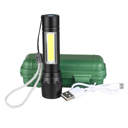 Linterna táctica LED recargable USB con zoom