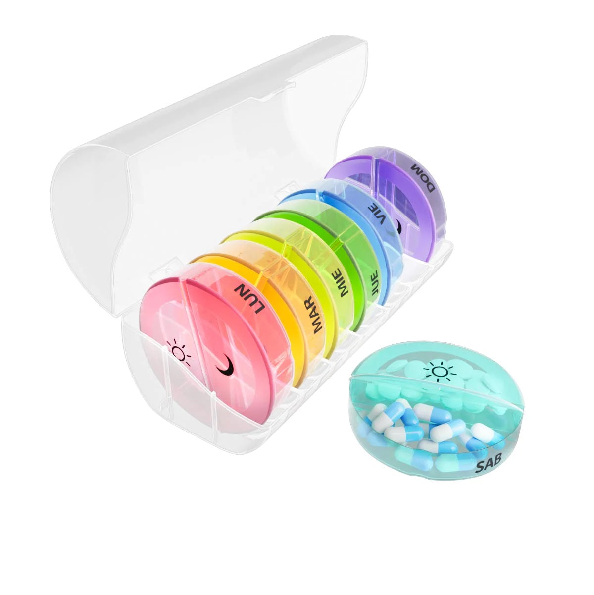 Pastillero semanal circular 14 puestos con compartimentos removibles