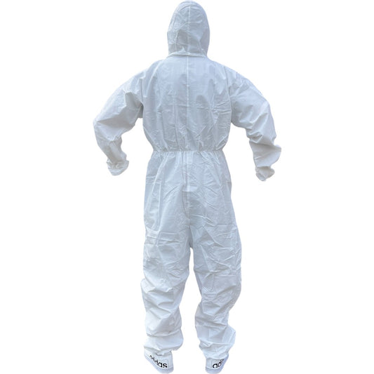 Traje Overol Antifluido Blanco con Gorro y Cierre Adhesivo