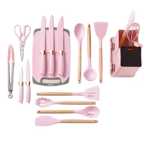 Set completo de 18 Utensilios y cuchillos de Cocina de Silicona antiadherentes