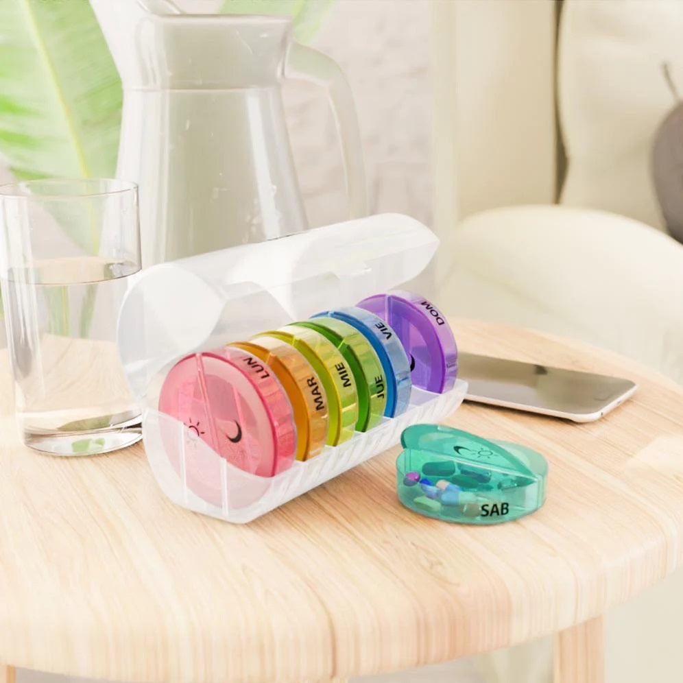 Pastillero semanal circular 14 puestos con compartimentos removibles