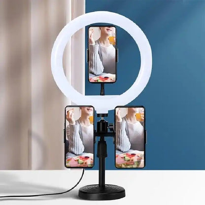 Aro de luz 26 cm de escritorio con 3 soportes celular