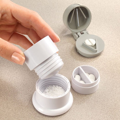 Pastillero con partidor y molino de medicamentos pequeño portátil