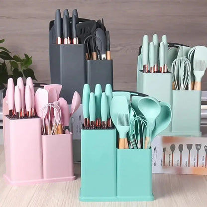 Set completo de 18 Utensilios y cuchillos de Cocina de Silicona antiadherentes