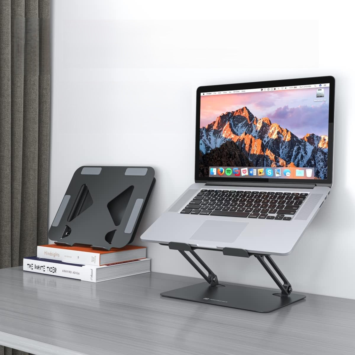 Soporte base acero inoxidable para computador y tablet 2 brazo ajustable