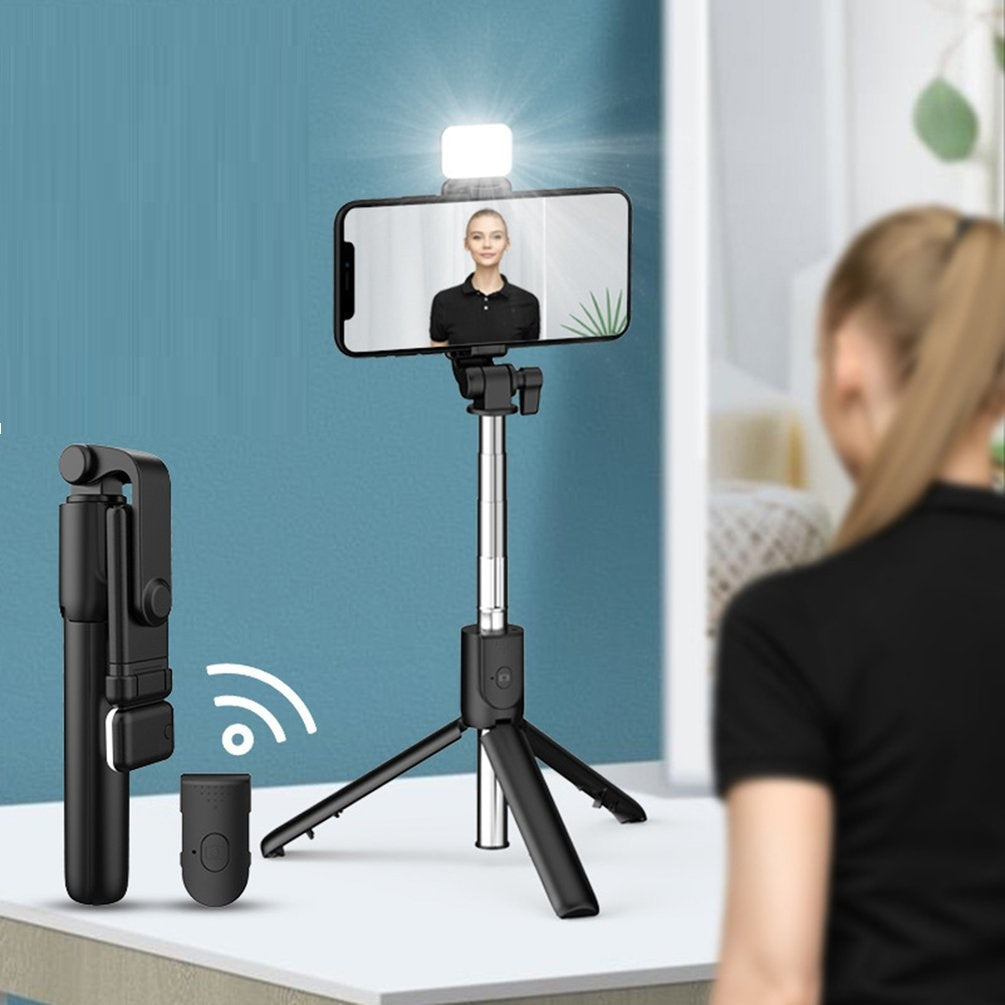 Trípode monopod palo selfie 2 en 1 con luz led y control TS1010