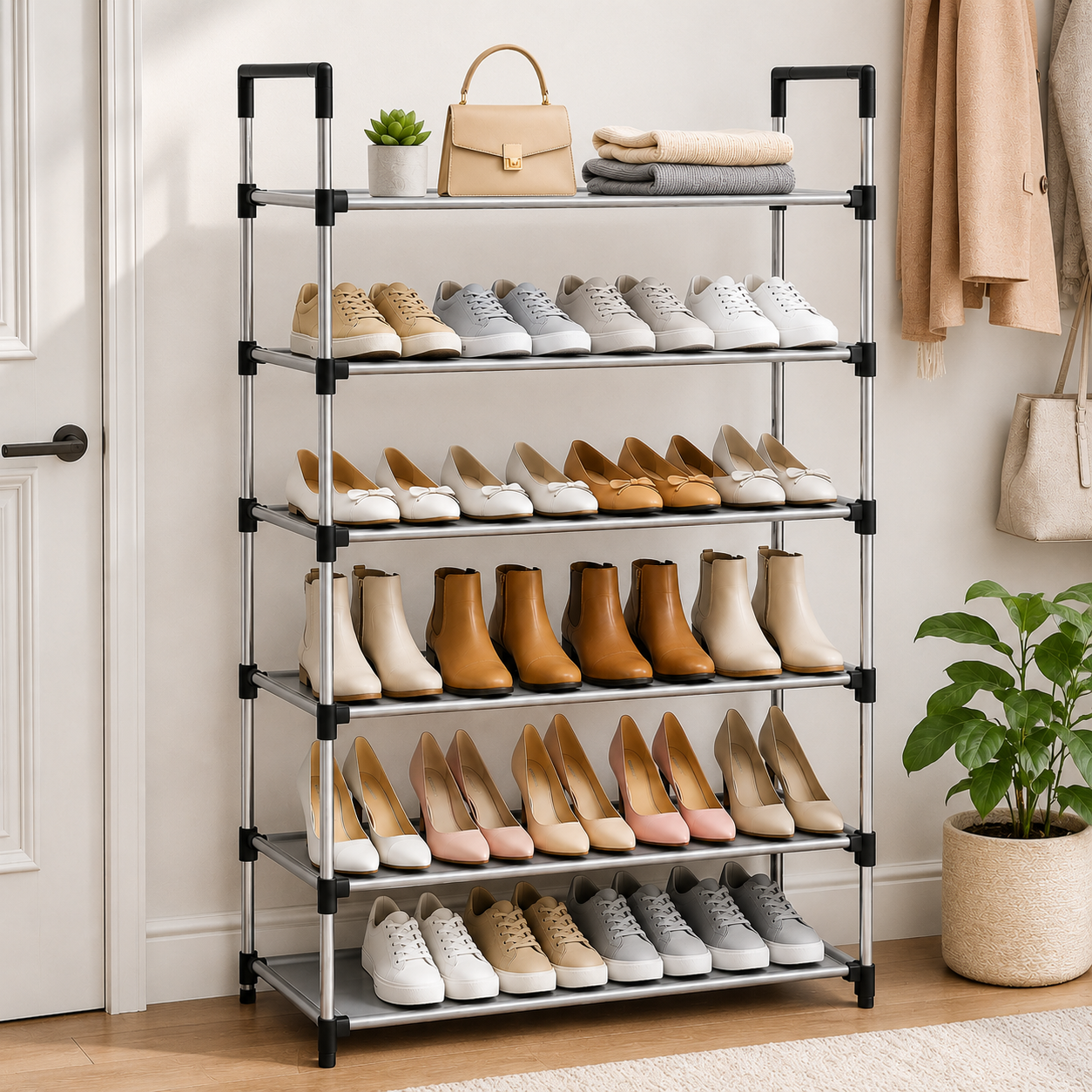 Zapatero Organizador Rack 6 Niveles Metálico 18 Pares