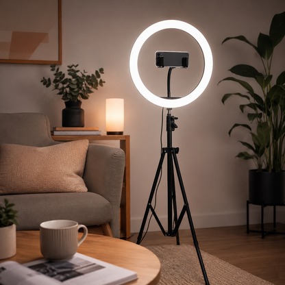 Aro de Luz LED 36 cm con Trípode y Soporte Celular Profesional