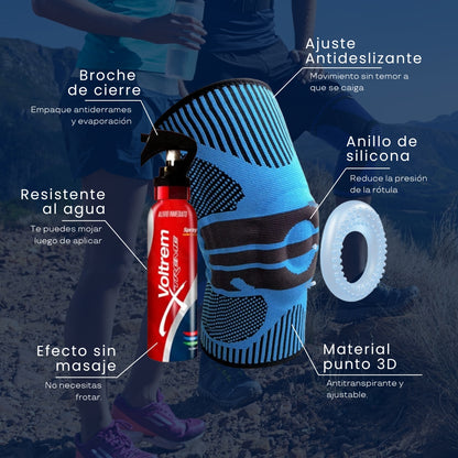Combo FlexFit Rodillera con gel de rotula y Voltrem Spray muscular