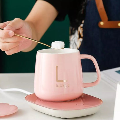 Taza Mug Cerámico con Base eléctrica Calentadora y Cuchara
