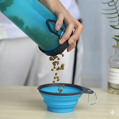 Termo para mascotas doble compartimento agua y cuido + plato plegable