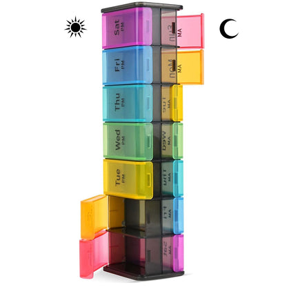 Pastillero semanal cuadrado día y noche grande 14 puestos medicamentos