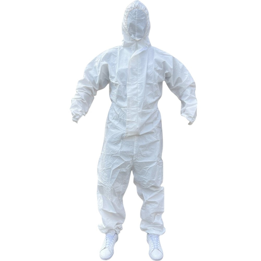 Traje Overol Antifluido Blanco con Gorro y Cierre Adhesivo