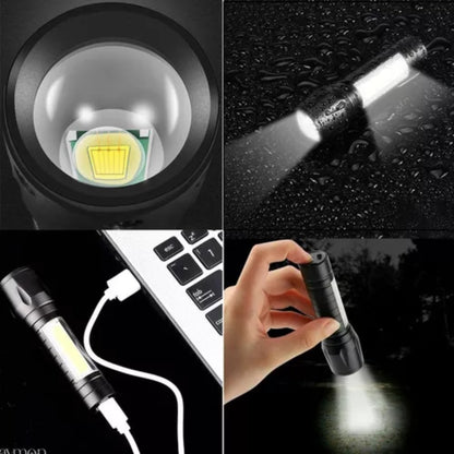 Linterna táctica LED recargable USB con zoom