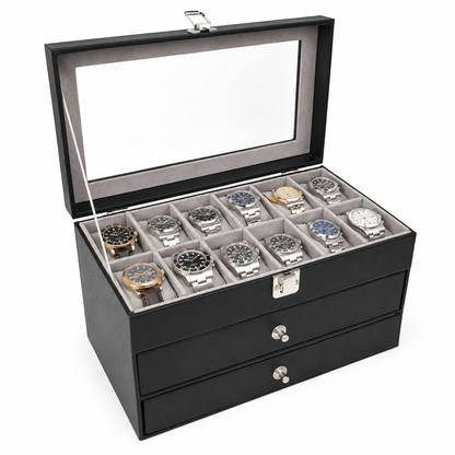 Estuche Caja Organizador Mixto 3 Niveles 12 Relojes Joyas y Gafas