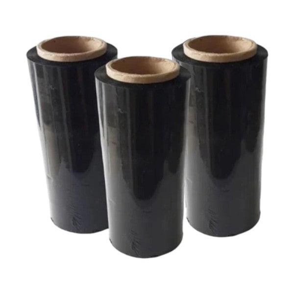 Pack x3 rollos de plástico vinipel stretch 25cm x 300m Negro