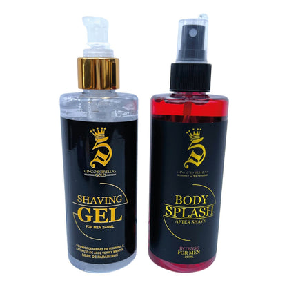 Combo barbería talco siliconado gel para afeitado y splash refrescante 5 estrellas