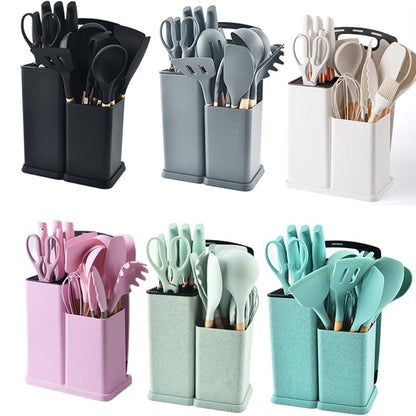 Set completo de 18 Utensilios y cuchillos de Cocina de Silicona antiadherentes