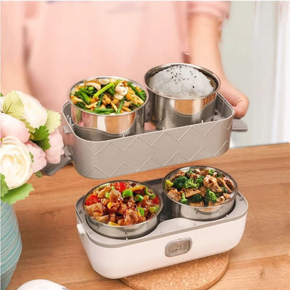 Lonchera calentador de Comida Electrica para Auto, Hogar y Oficina 4 recipientes