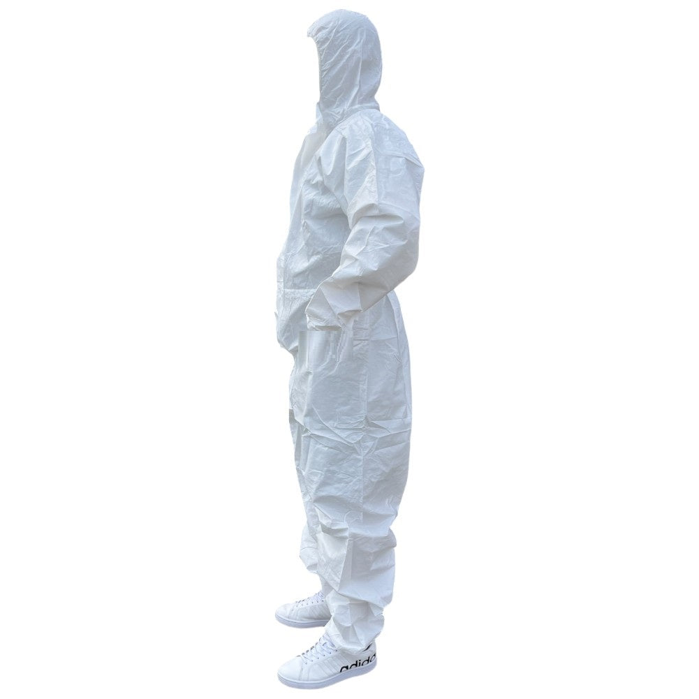 Traje Overol Antifluido Blanco con Gorro y Cierre Adhesivo