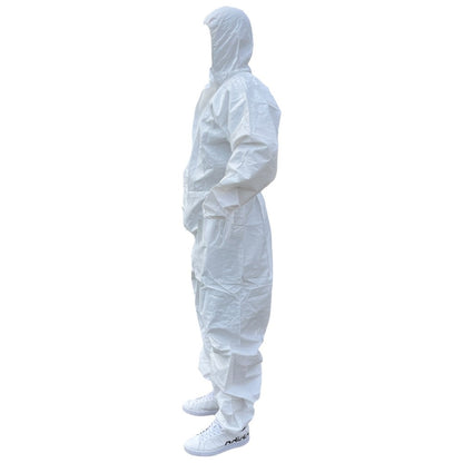 Traje Overol Antifluido Blanco con Gorro y Cierre Adhesivo