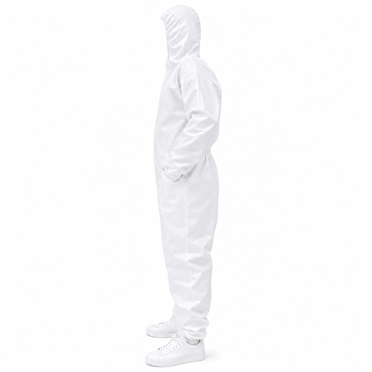 Traje Overol Antifluido Blanco con Gorro y Cierre Adhesivo