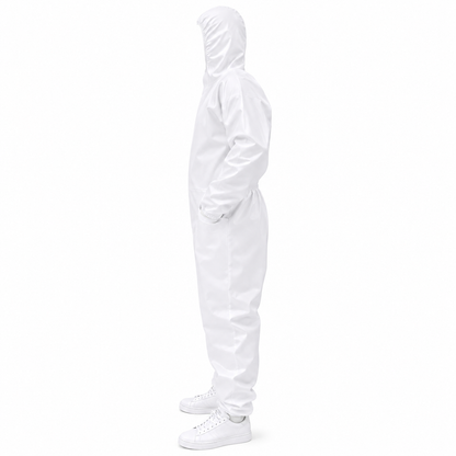 Traje Overol Antifluido Blanco con Gorro y Cierre Adhesivo